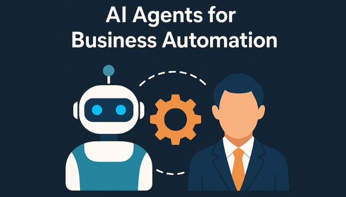 Graphic of an AI assistant and a business professional linked by a workflow gear